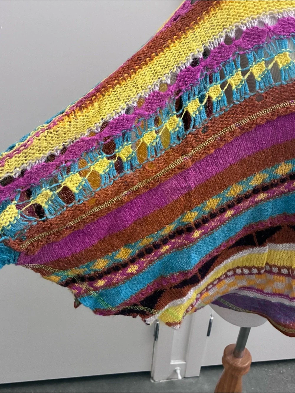 Free People Med‎ December Skies Poncho Sweater Patchwork Knit Boho Festival